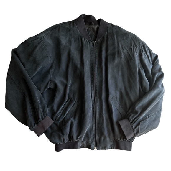 Vintage Other - Vintage Quick Reflex 100% Silk Bomber Jacket Black Lightweight Zip Up Minimalist